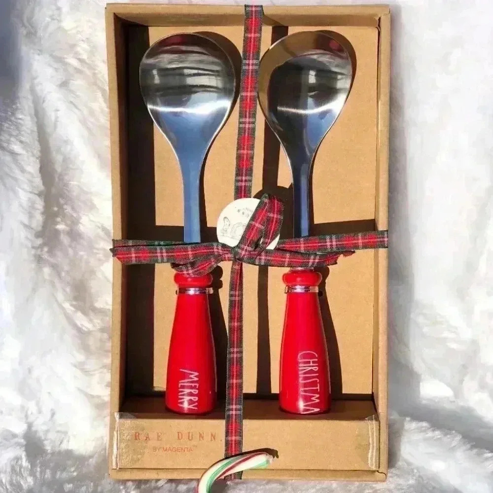 NEW Rae Dunn - MERRY & CHRISTMAS - Beautiful Red Christmas Serving Spoon Set